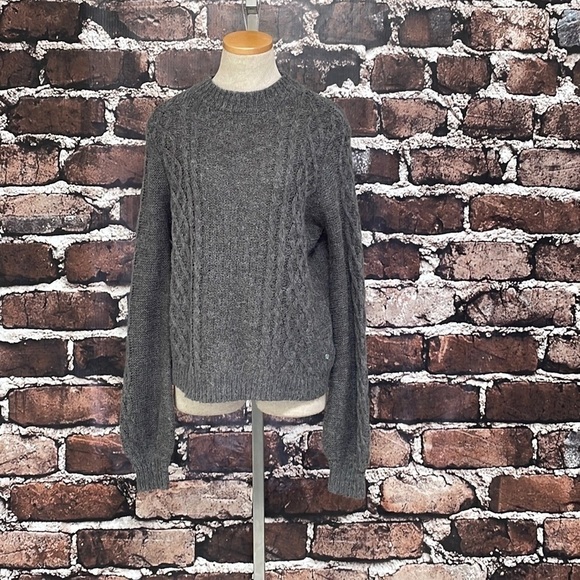 Volcom Sweater Pullover Gray Cable Knit Stretchy Puff Sleeves Size XS 0 2 - Picture 4 of 12